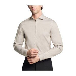 Calvin Klein Steel Slim Fit Modern Pin Cord Dress Shirt Taupe Size 15.5 x 34/35